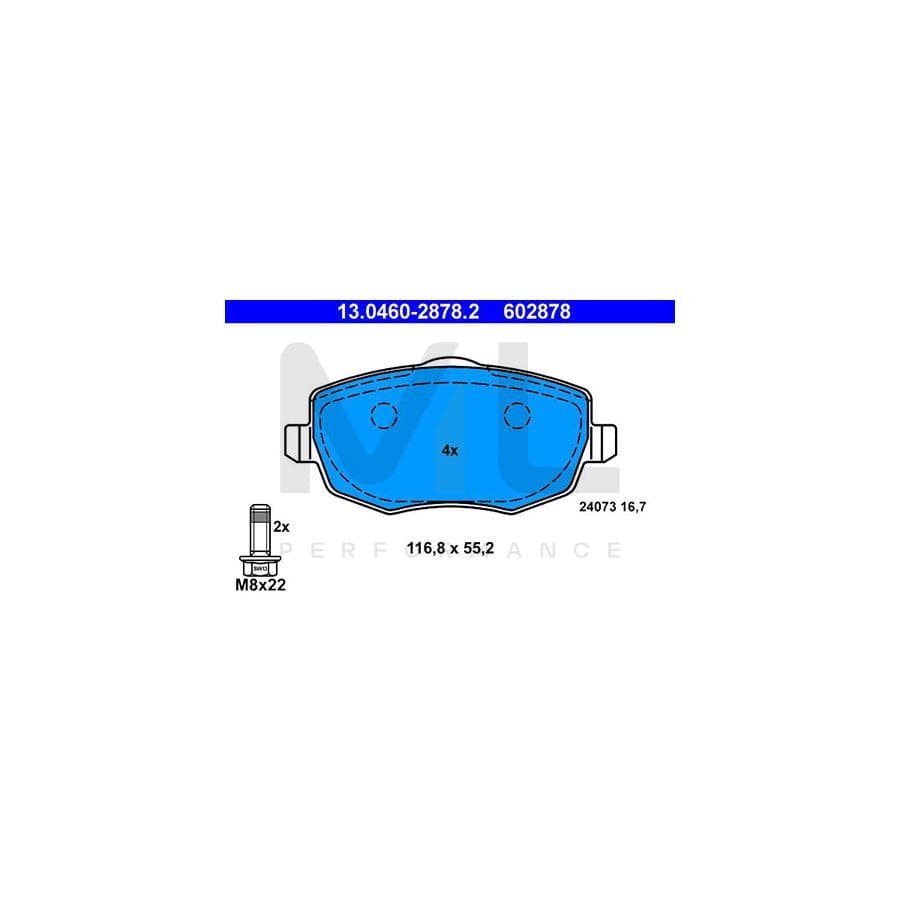 ATE 13.0460-2878.2 Brake pad set for LANCIA Ypsilon II (843) excl. wear warning contact, with brake caliper screws