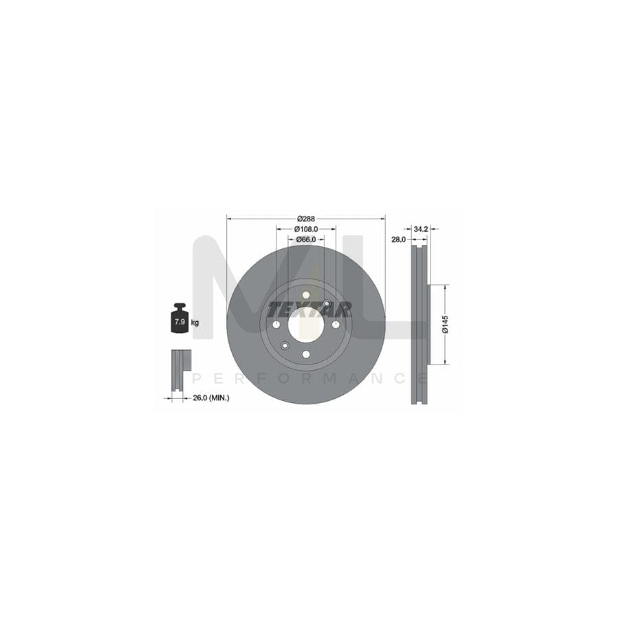 TEXTAR 92107800 Brake Disc Externally Vented, without wheel hub, without wheel studs  - 1 piece
