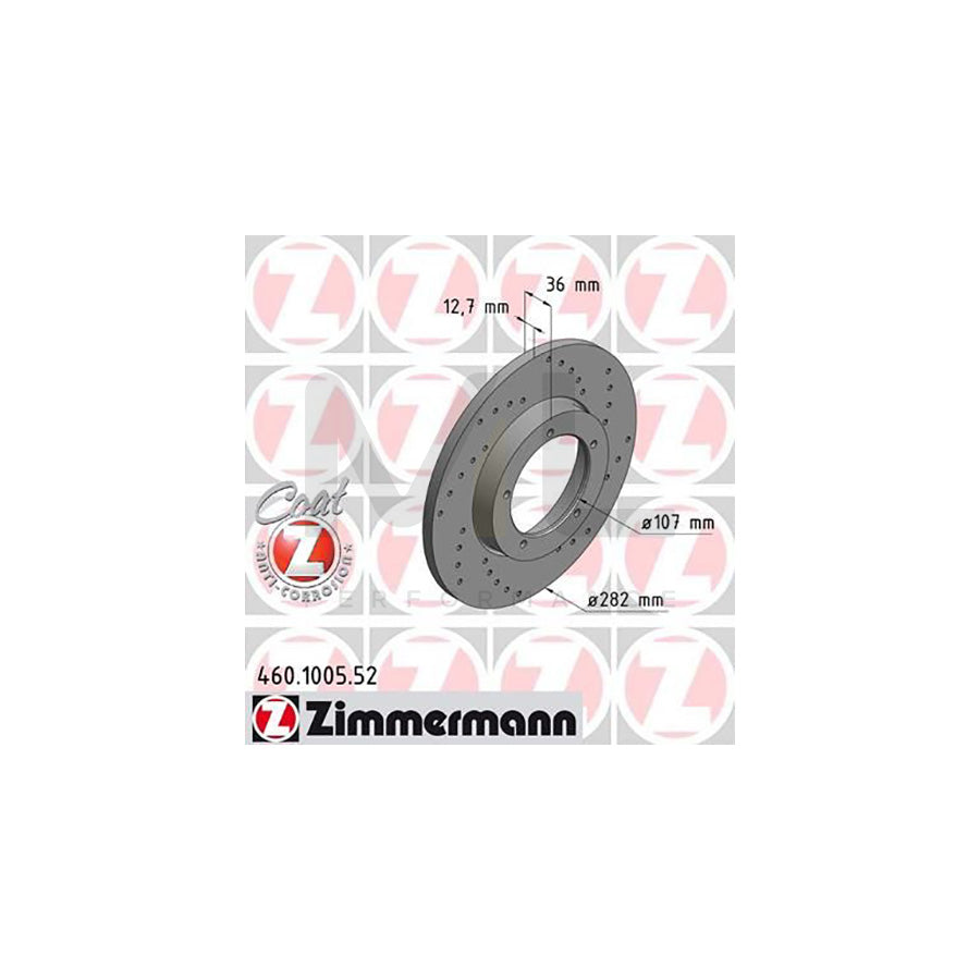 ZIMMERMANN SPORT COAT Z 460.1005.52 Brake Disc Perforated, Solid, Coated  - 1 piece