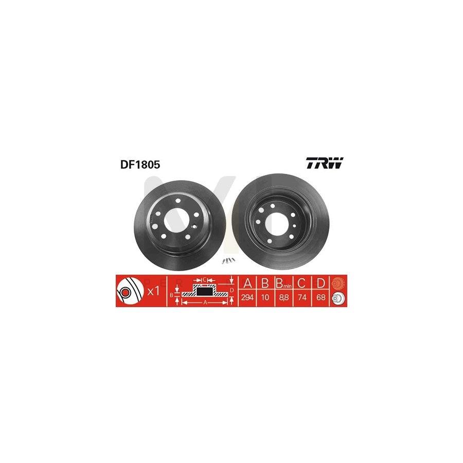 TRW DF1805 Brake Disc Solid, with bolts/screws  - 1 piece