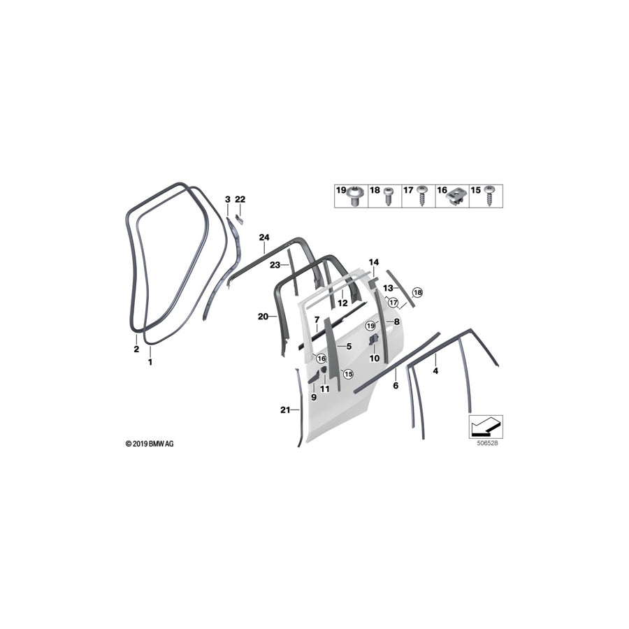 Genuine BMW 51357444074 G05 Finisher Window Frame Top Rr Door GLANZSCHWARZ (Inc. X5 40i, X5 M50dX & X5 50iX)