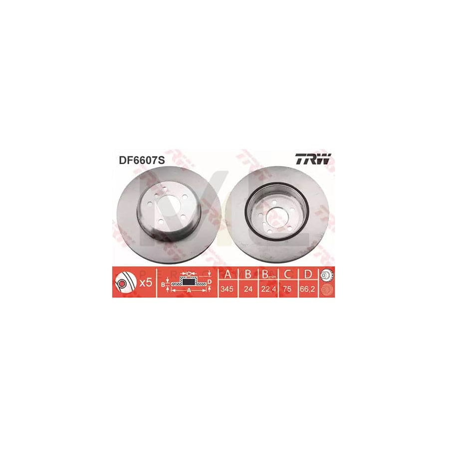 TRW DF6607S Brake Disc Two-piece brake disc, Vented, High-carbon  - 1 piece