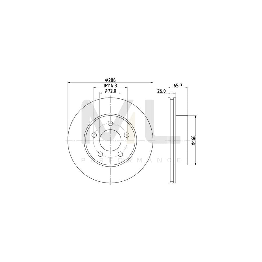 HELLA PRO 8DD 355 114-761 Brake Disc Internally Vented, Coated, without wheel hub, without wheel studs | ML Performance Car Parts