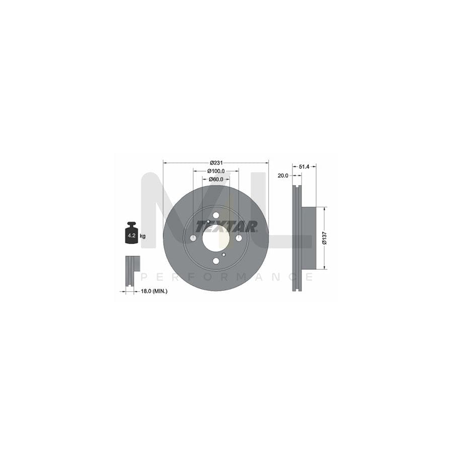 TEXTAR 92204100 Brake Disc Internally Vented, without wheel hub, without wheel studs  - 1 piece
