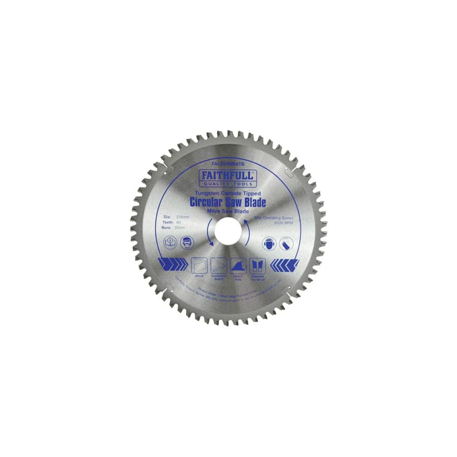 Faithfull FAIZ21660ATB TCT Cross Cut Mitre Saw Blade 216 x 30mm x 60T NEG
