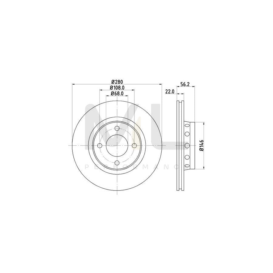 HELLA PRO High Carbon 8DD 355 127-131 Brake Disc Externally Vented, Coated, High-carbon, without wheel hub, without wheel studs | ML Performance Car Parts
