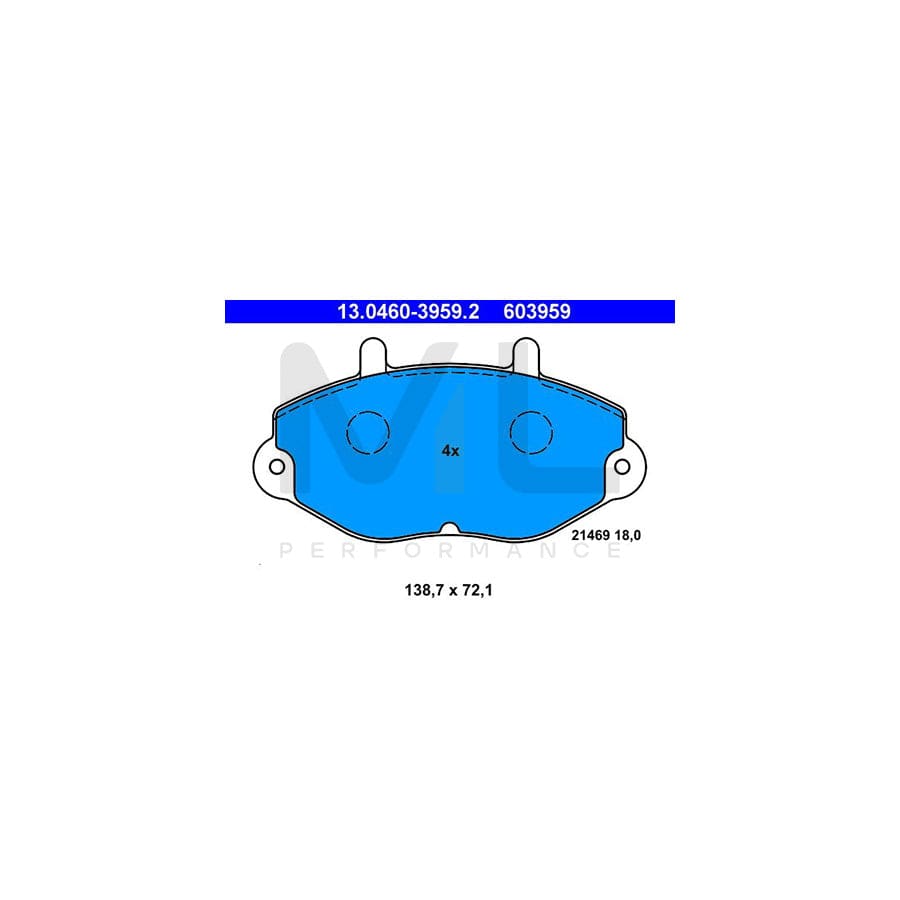 ATE 13.0460-3959.2 Brake pad set for FORD TRANSIT excl. wear warning contact, prepared for wear indicator