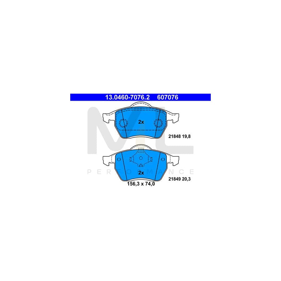 ATE 13.0460-7076.2 Brake pad set excl. wear warning contact, not prepared for wear indicator