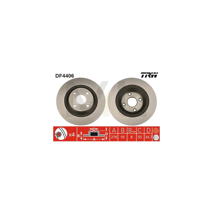 TRW DF4406 Brake Disc for MAZDA MX-5 II (NB) Solid, Painted  - 1 piece