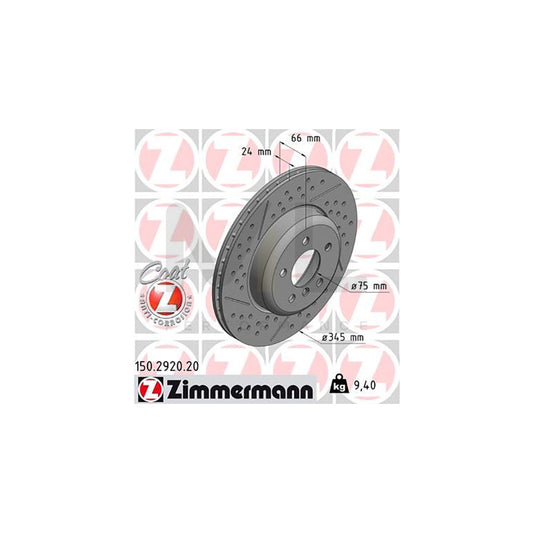 ZIMMERMANN COAT Z 150.2920.20 Brake Disc Drilled dimples, Internally Vented, Slotted, Coated, High-carbon  - 1 piece