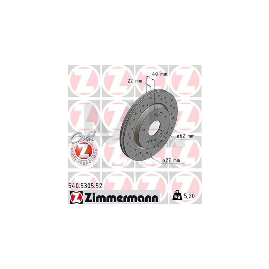 ZIMMERMANN SPORT COAT Z 540.5305.52 Brake Disc Internally Vented, Perforated, Coated  - 1 piece