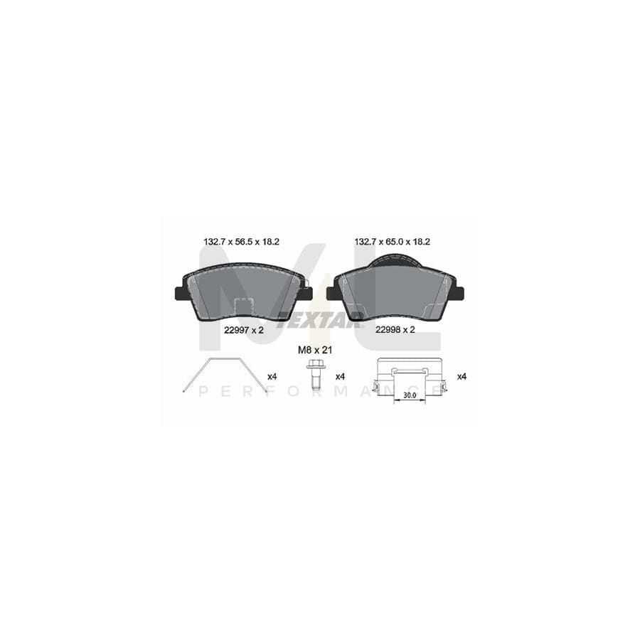 TEXTAR 2299701 Brake pad set for VOLVO XC40 (536) not prepared for wear indicator, with brake caliper screws, with accessories