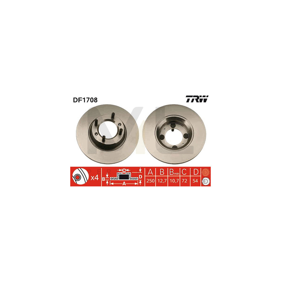 TRW DF1708 Brake Disc Solid  - 1 piece