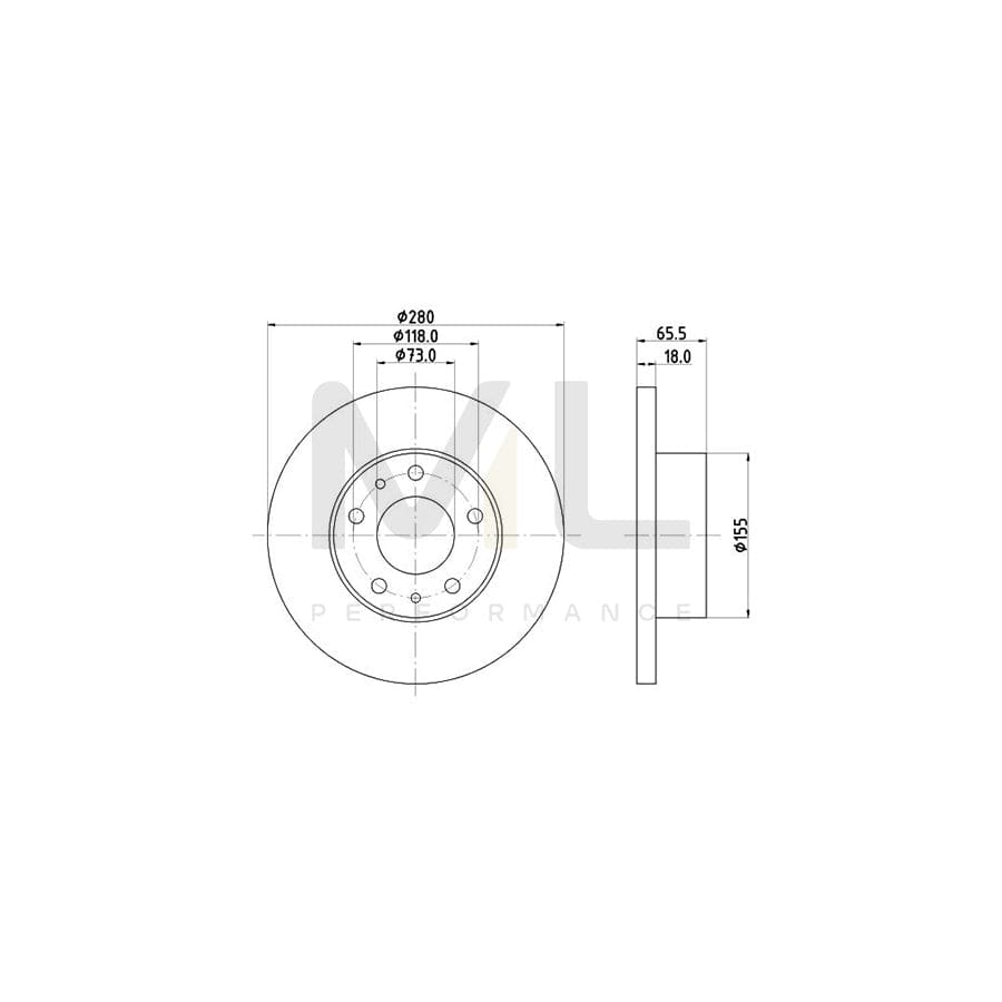 HELLA PRO 8DD 355 104-391 Brake Disc Solid, Coated, without wheel hub, without wheel studs | ML Performance Car Parts