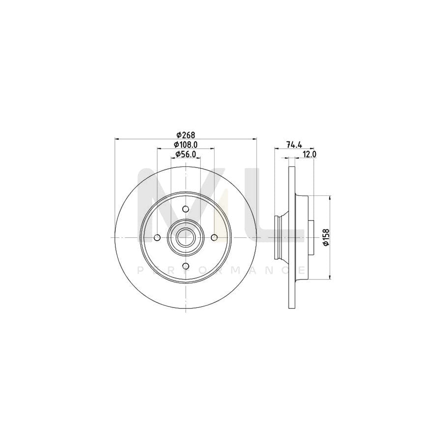 HELLA PRO 8DD 355 123-261 Brake Disc Solid, Coated, with integrated magnetic sensor ring, with wheel bearing | ML Performance Car Parts