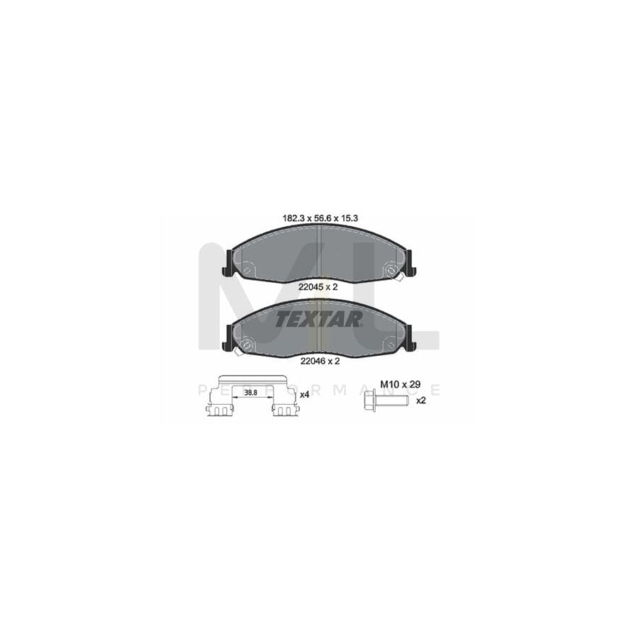 TEXTAR 2204501 Brake pad set for CADILLAC CTS I Saloon (GMX320) with acoustic wear warning, with brake caliper screws, with accessories