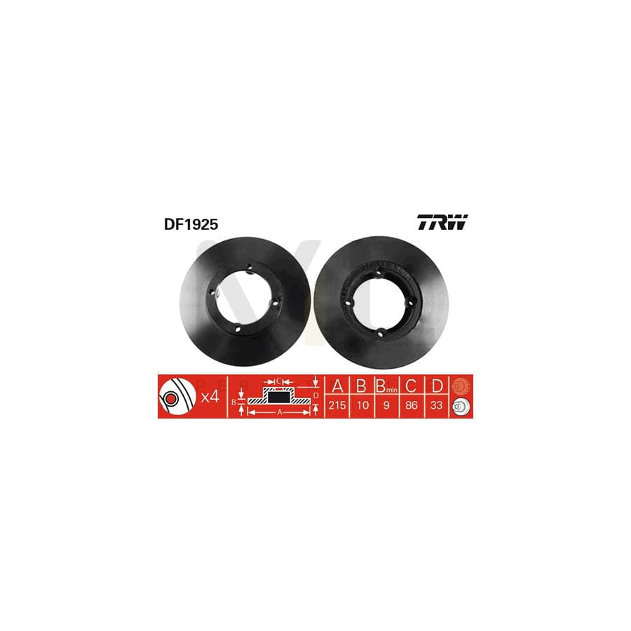 TRW DF1925 Brake Disc Solid, Painted  - 1 piece