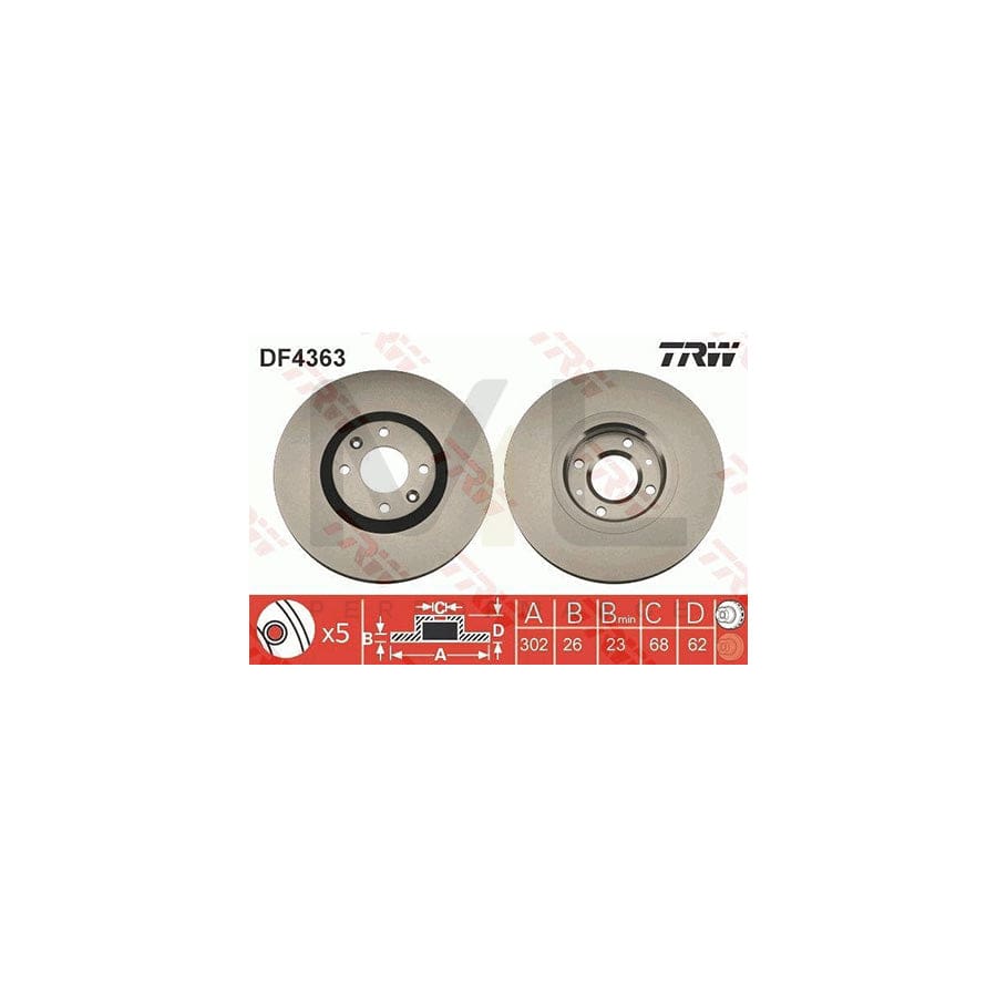 TRW DF4363 Brake Disc Vented, Painted, High-carbon  - 1 piece