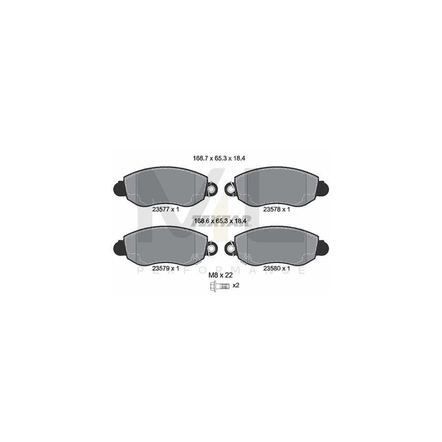 TEXTAR 2357701 Brake pad set for FORD TRANSIT with acoustic wear warning, with brake caliper screws