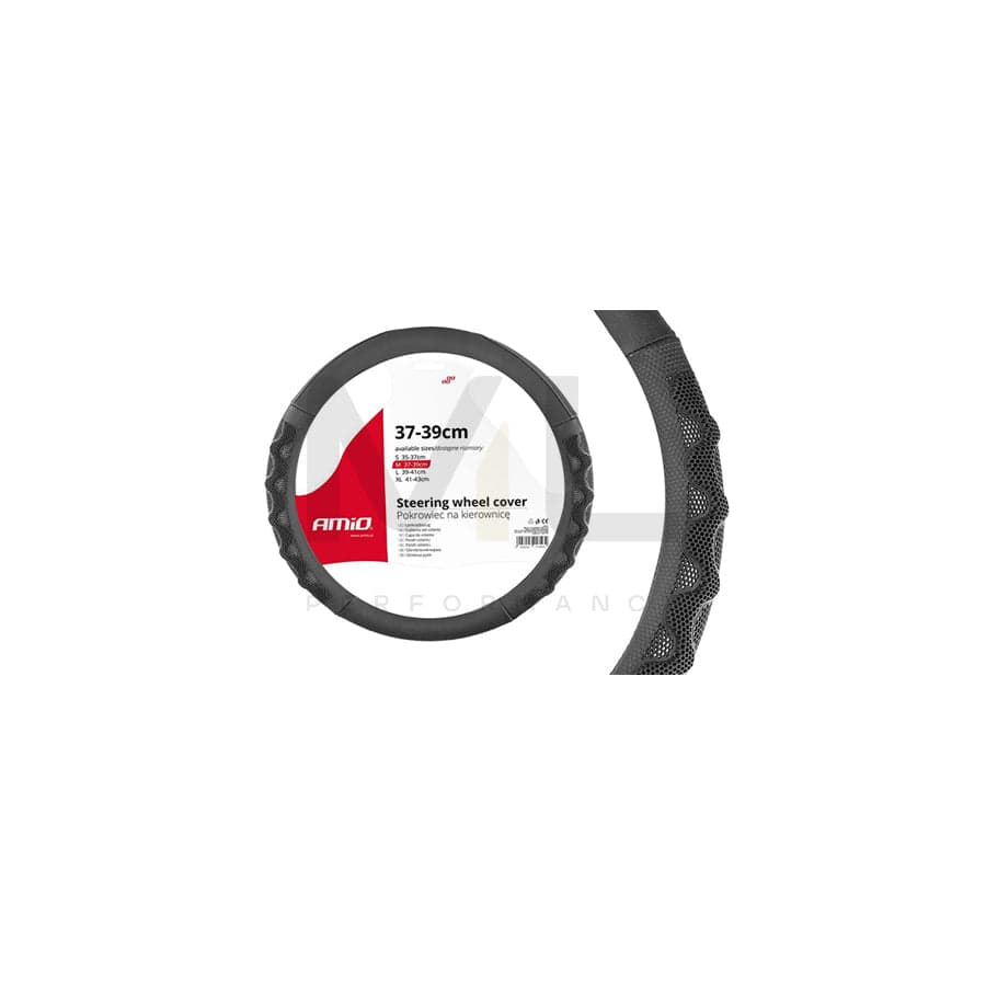 AMiO SWC-26-M 02563 Steering wheel cover Black, Ø: 37-39cm, Leatherette, Plastic