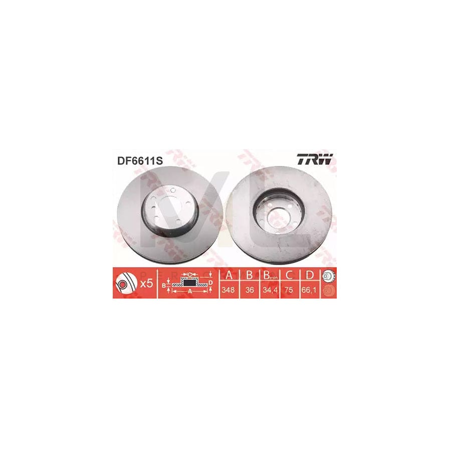 TRW DF6611S Brake Disc Two-piece brake disc, Vented, High-carbon