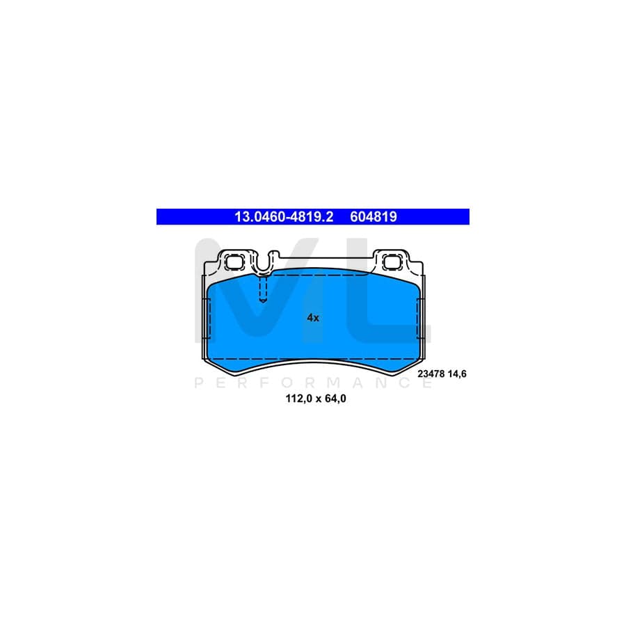 ATE 13.0460-4819.2 Brake pad set excl. wear warning contact, prepared for wear indicator