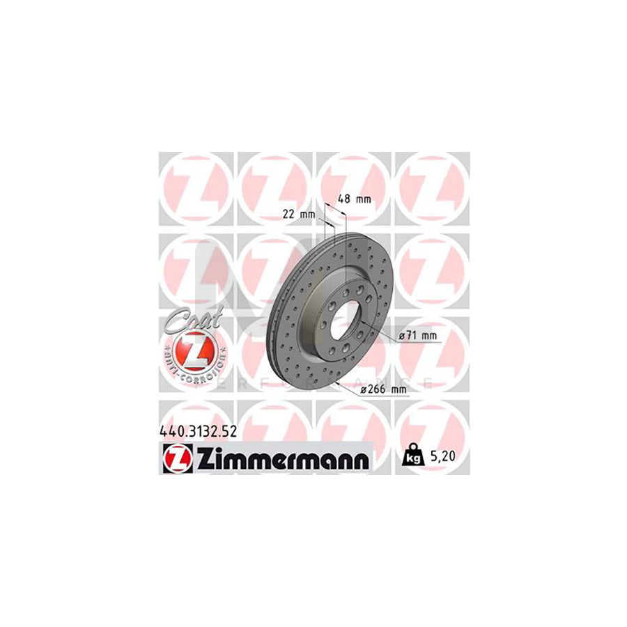 ZIMMERMANN SPORT COAT Z 440.3132.52 Brake Disc for PEUGEOT 308 Internally Vented, Perforated, Coated  - 1 piece