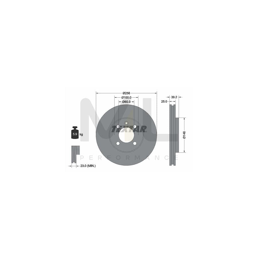 TEXTAR 92128300 Brake Disc Externally Vented, without wheel hub, without wheel studs  - 1 piece