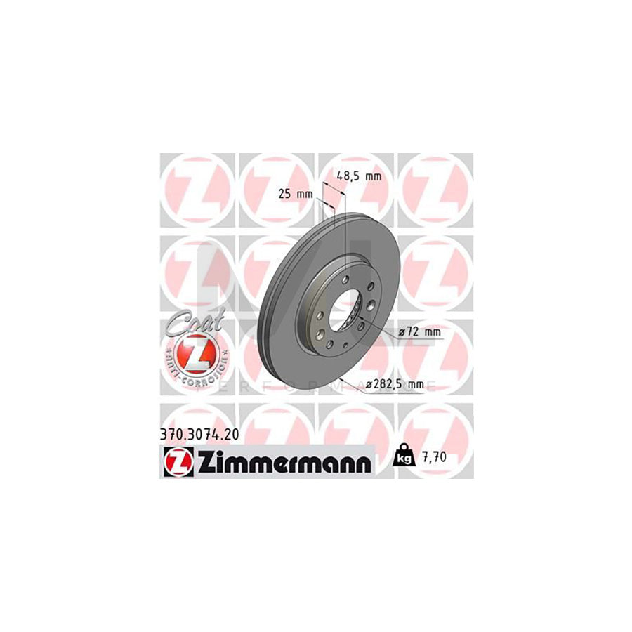 ZIMMERMANN COAT Z 370.3074.20 Brake Disc for MAZDA 6 Internally Vented, Coated  - 1 piece