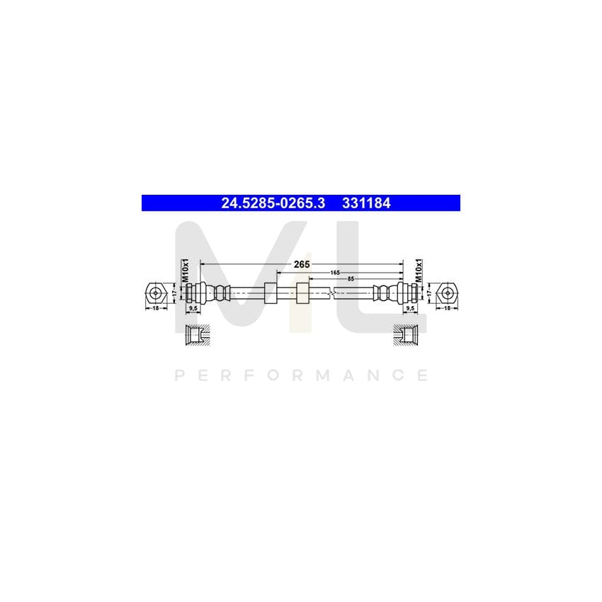 ATE 24.5285-0265.3 Brake Hose for MAZDA 2 Hatchback (DE, DH) 265mm, M10x1