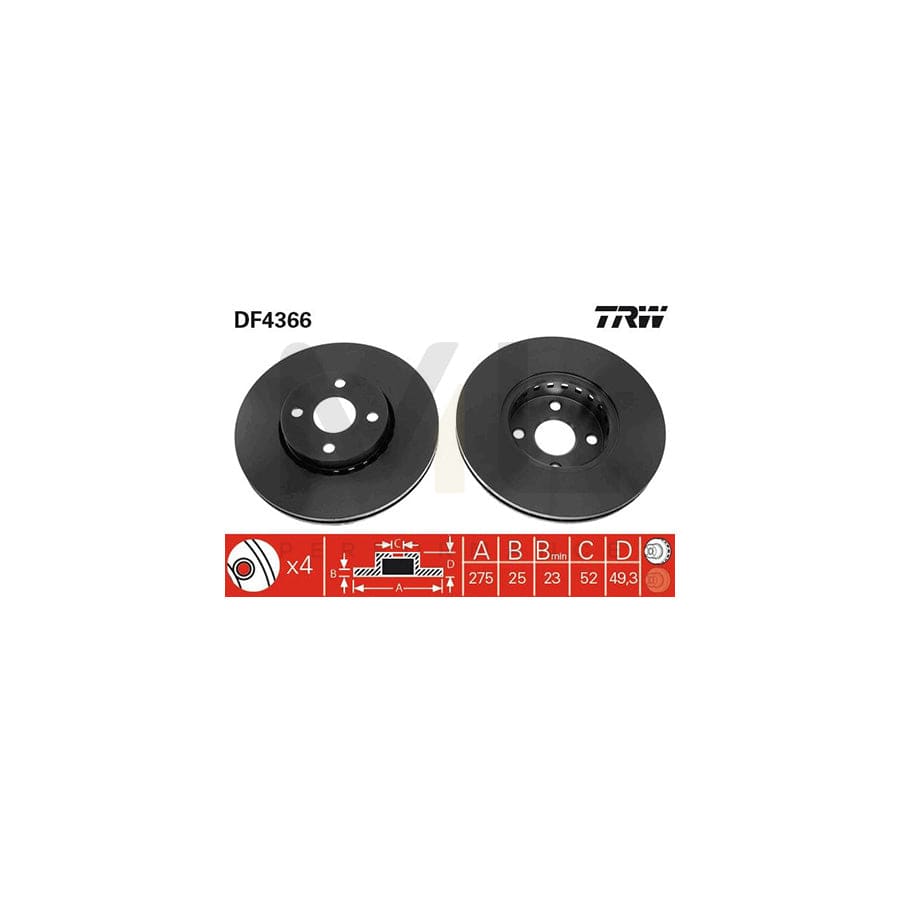 TRW DF4366 Brake Disc Vented, Painted  - 1 piece