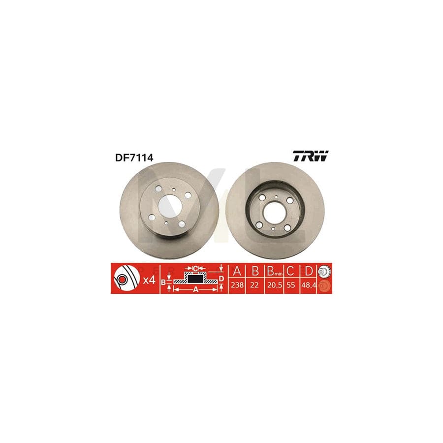 TRW DF7114 Brake Disc for TOYOTA COROLLA Vented, Painted  - 1 piece