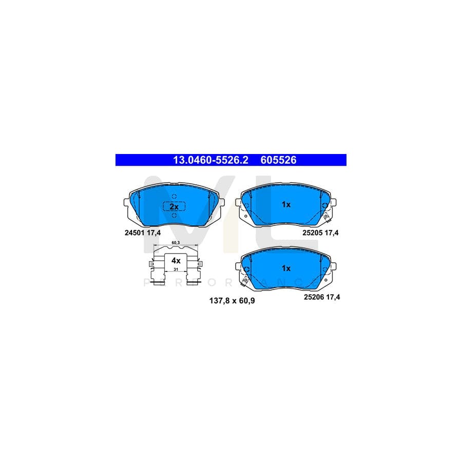 ATE 13.0460-5526.2 Brake pad set with acoustic wear warning, with accessories
