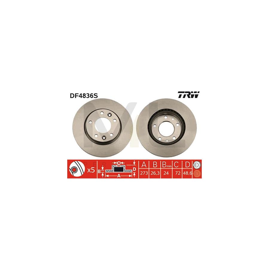 TRW DF4836S Brake Disc for KIA SEDONA Vented, Painted  - 1 piece