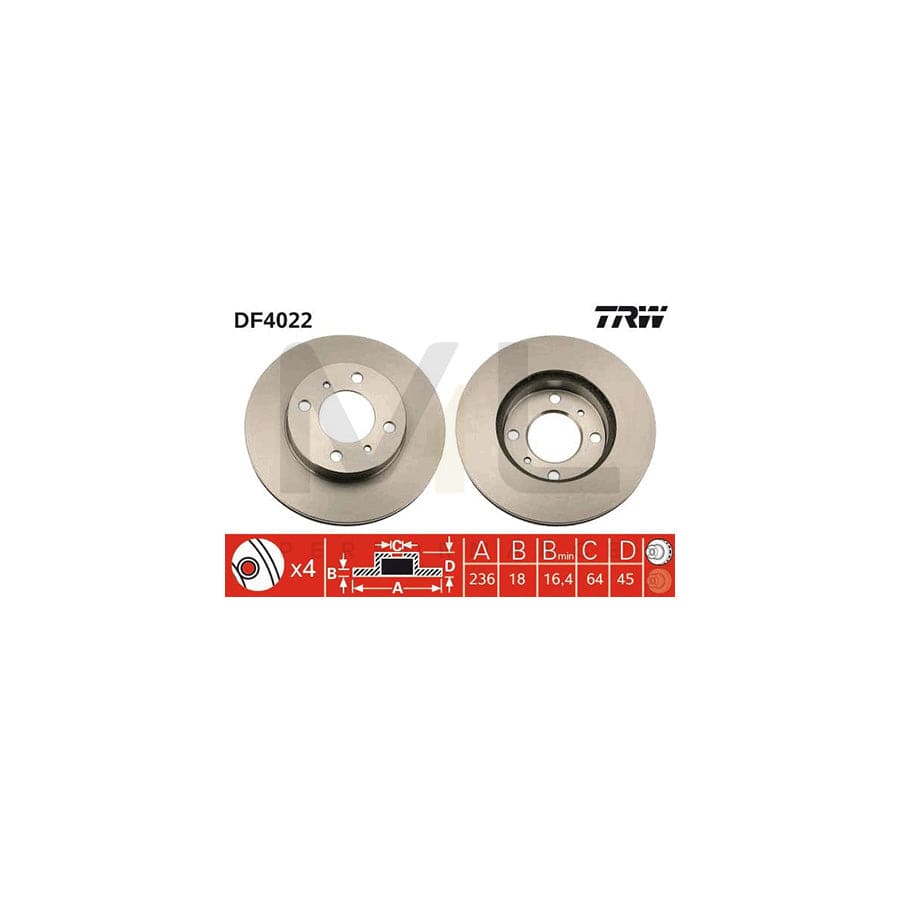 TRW DF4022 Brake Disc Vented, Painted  - 1 piece