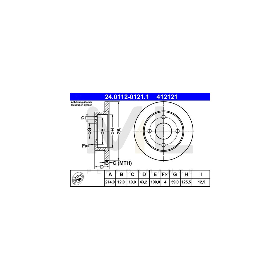ATE 24.0112-0121.1 Brake Disc for NISSAN Micra I Hatchback (K10) Solid  - 1 piece