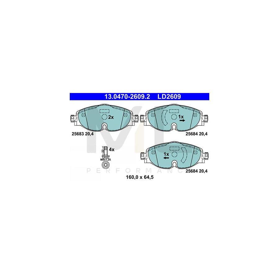 ATE 13.0470-2609.2 Brake pad set excl. wear warning contact, prepared for wear indicator, with brake caliper screws
