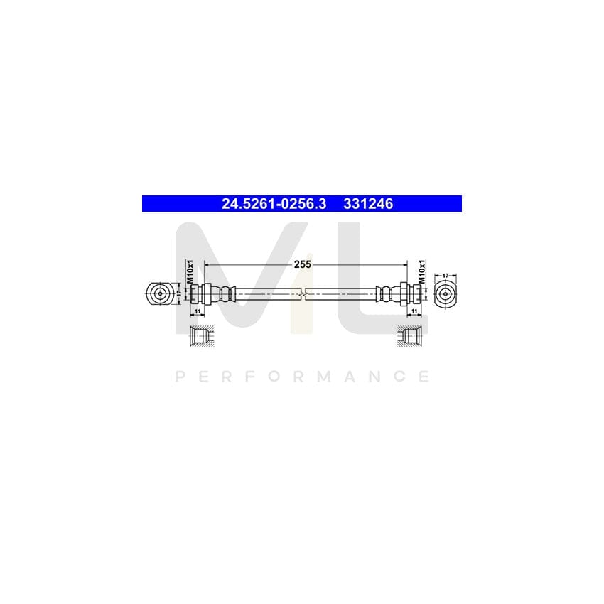 ATE 24.5261-0256.3 Brake Hose 255mm, M10x1
