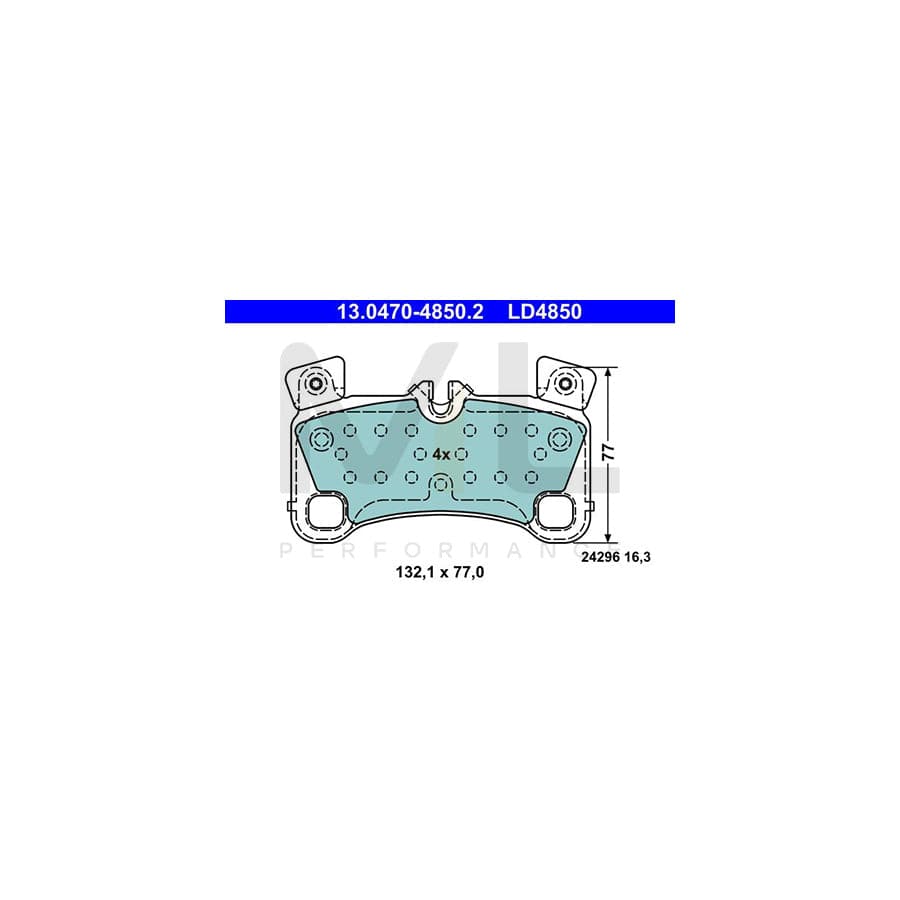 ATE Ceramic 13.0470-4850.2 Brake pad set excl. wear warning contact, prepared for wear indicator