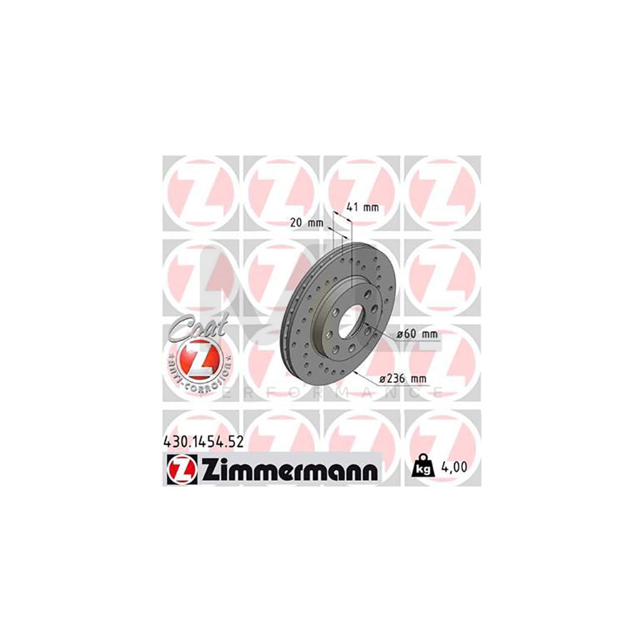 ZIMMERMANN SPORT COAT Z 430.1454.52 Brake Disc Internally Vented, Perforated, Coated  - 1 piece