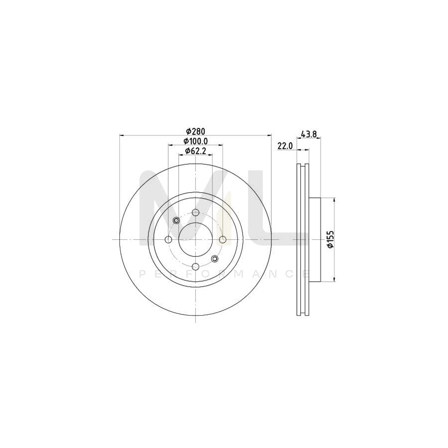 HELLA 8DD 355 125-501 Brake Disc PRO, Internally Vented, Coated, without wheel hub, without wheel studs | ML Performance Car Parts