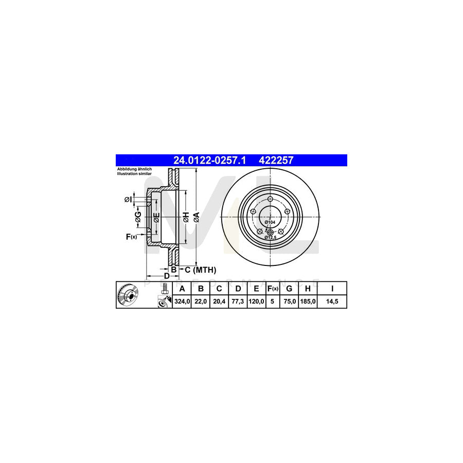 ATE 24.0122-0257.1 Brake Disc for BMW 1 Series Vented, Coated, High-carbon, with bolts/screws  - 1 piece