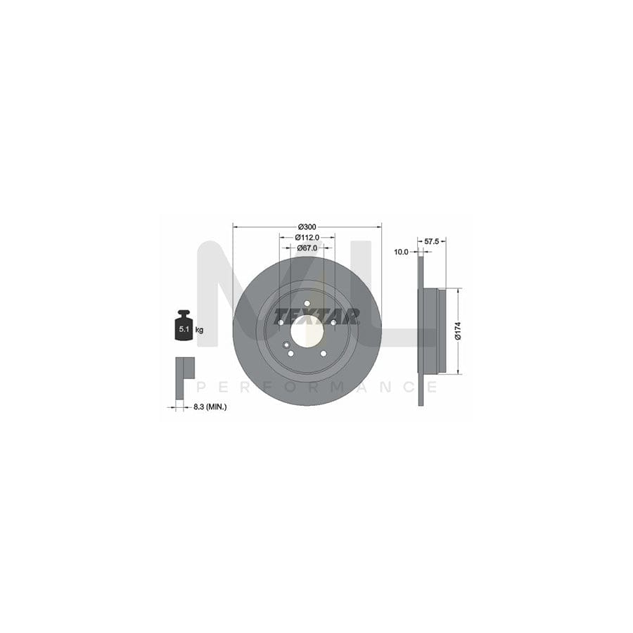 TEXTAR 92163300 Brake Disc Solid, without wheel hub, without wheel studs  - 1 piece