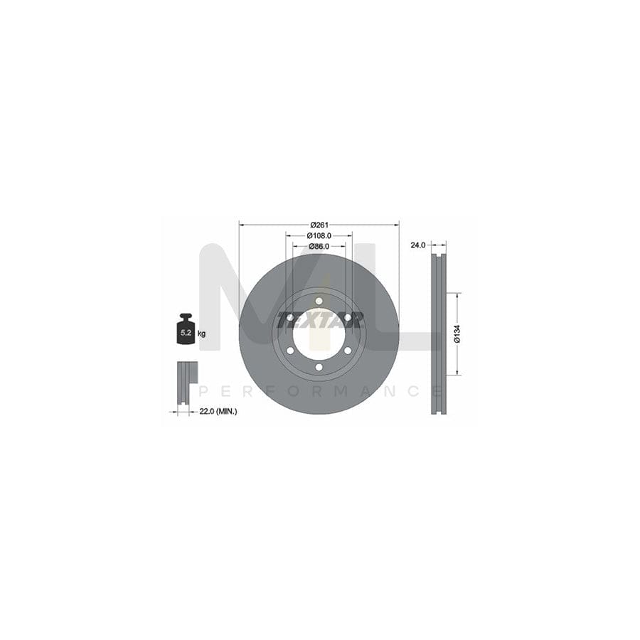 TEXTAR 92234700 Brake Disc Internally Vented, without wheel hub, without wheel studs  - 1 piece