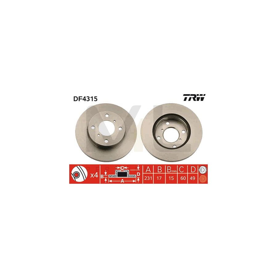 TRW DF4315 Brake Disc Vented, Painted  - 1 piece
