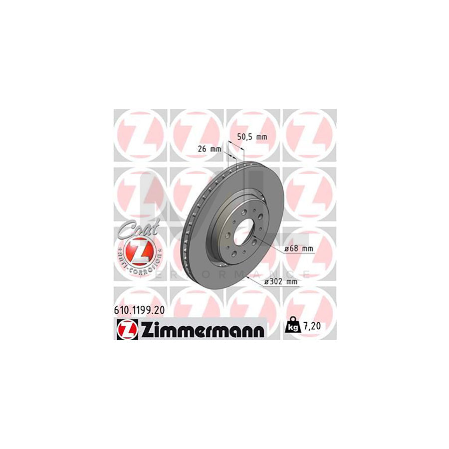 ZIMMERMANN COAT Z 610.1199.20 Brake Disc Externally Vented, Coated, High-carbon  - 1 piece
