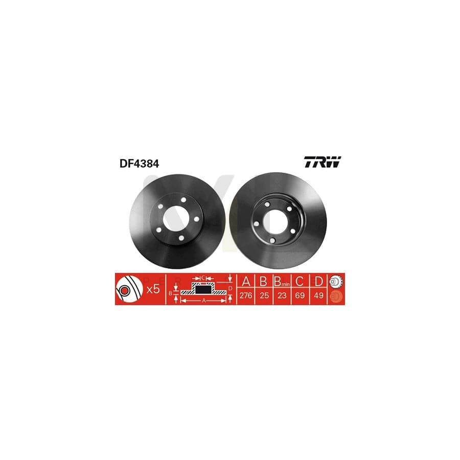 TRW DF4384 Brake Disc Vented, Painted  - 1 piece