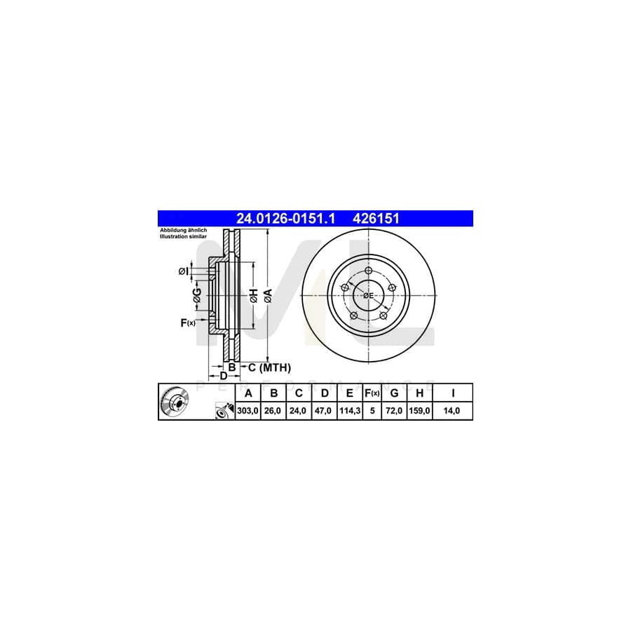ATE 24.0126-0151.1 Brake Disc for FORD Maverick Off-Road (1N2) Vented, Coated  - 1 piece