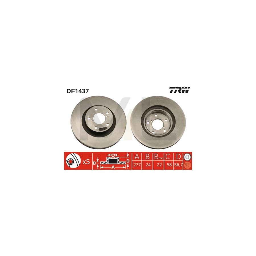 TRW DF1437 Brake Disc Vented, Painted  - 1 piece