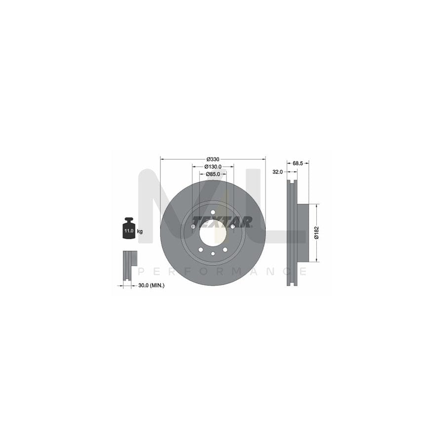 TEXTAR PRO+ 92121505 Brake Disc Internally Vented, Coated, High-carbon, without wheel hub, without wheel studs